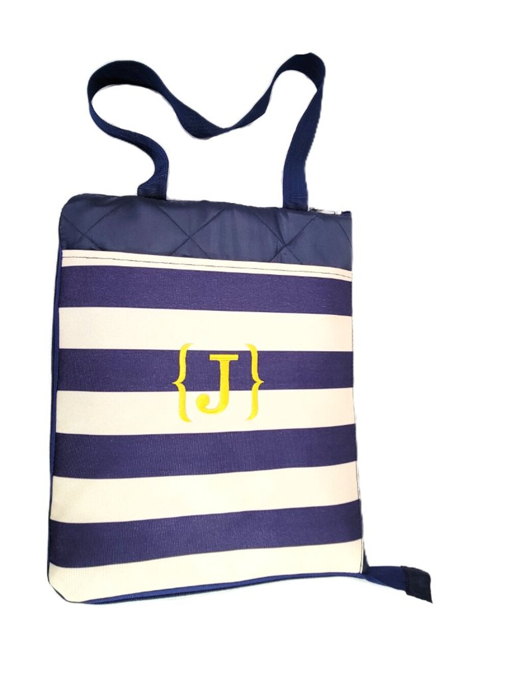 Initials Inc Navy Blue Striped Packable Outdoor Picnic Blanket Mat Monogram J